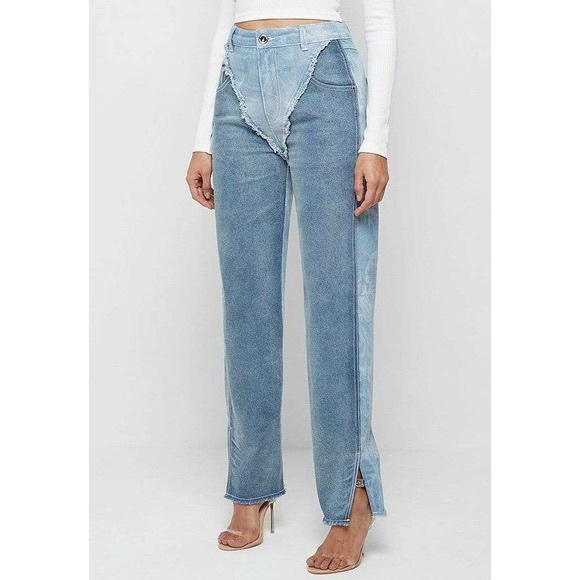 TWO TONE MARBLED MOM JEANS - BLUE - MANIERE DE VOIR US0 - Picture 1 of 4